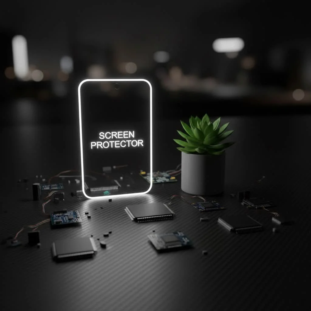 Close-up of a smartphone screen protected by tempered glass, showing its clarity and fit.