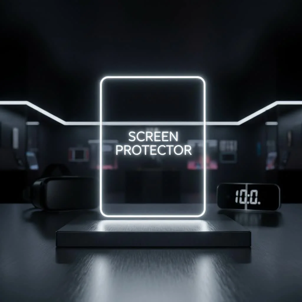 Close-up of a smartphone screen with an anti-glare protector