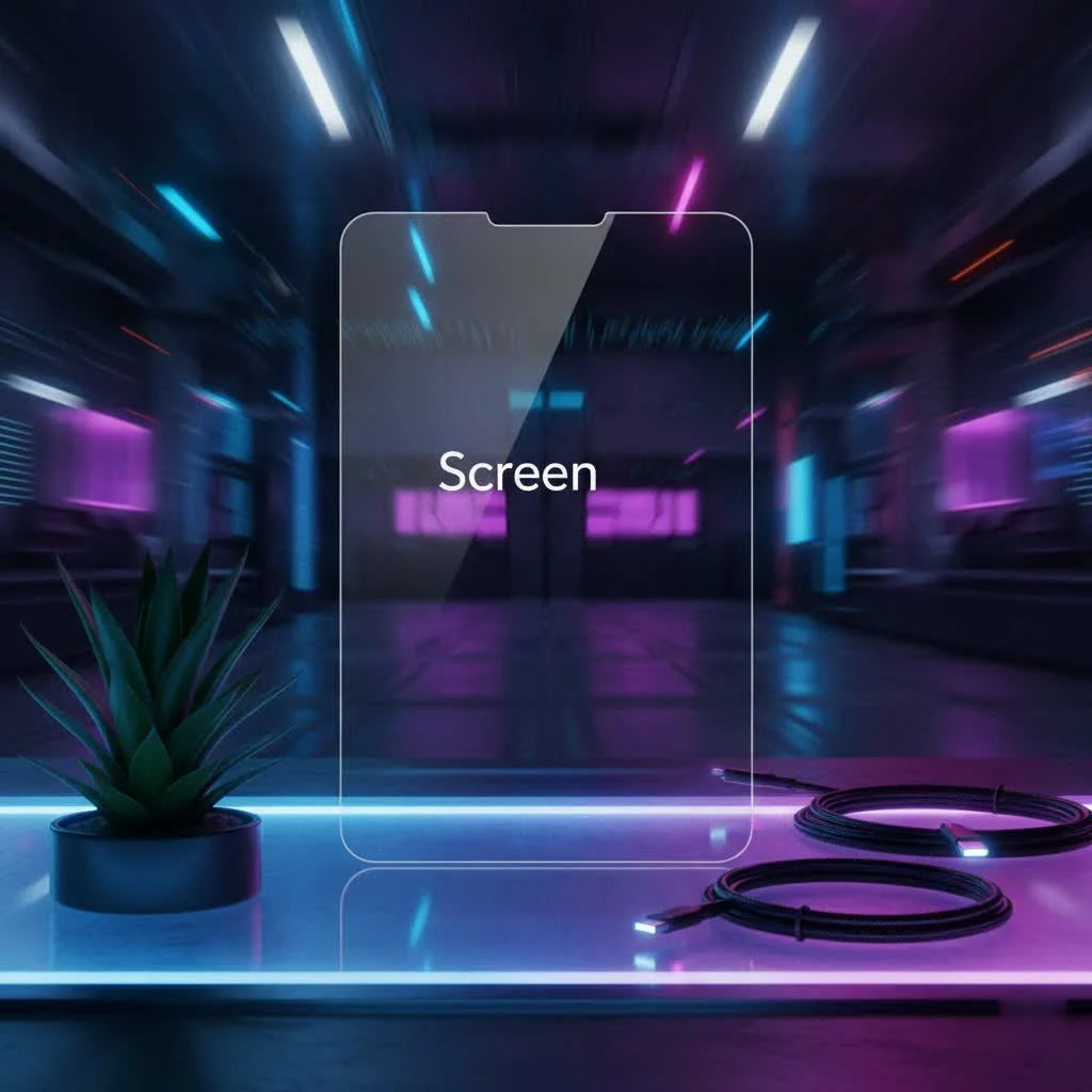 Close-up of a cell phone screen protector being applied to a smartphone screen